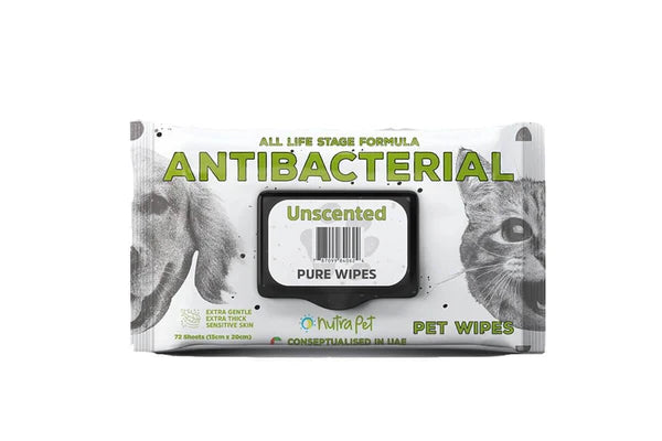 Antibacterial Pet Wipes 72 Count for Dogs & Cats