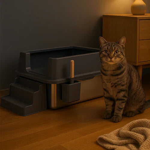 Open Stainless Steel Cat Litter Box | Easy Entry & Hygienic Petspalz