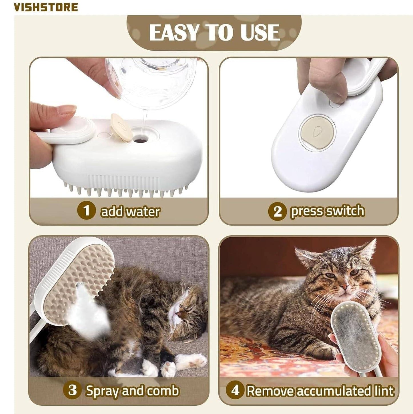 Steam Brush for Dogs and Cats Combo: Pack of 1 Petspalz