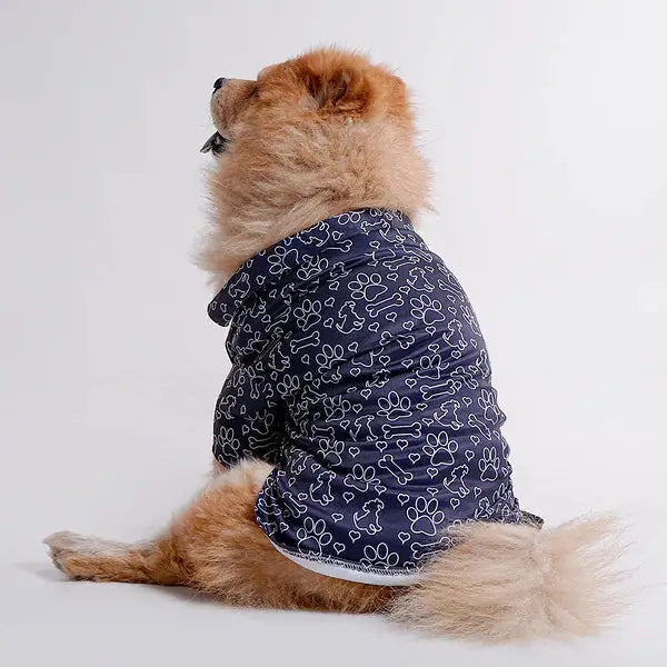 Shop Printed Shirts for Dogs featuring a navy printed shirt with white paw and bone patterns pattern, perfect for stylish pet looks in the latest collection.