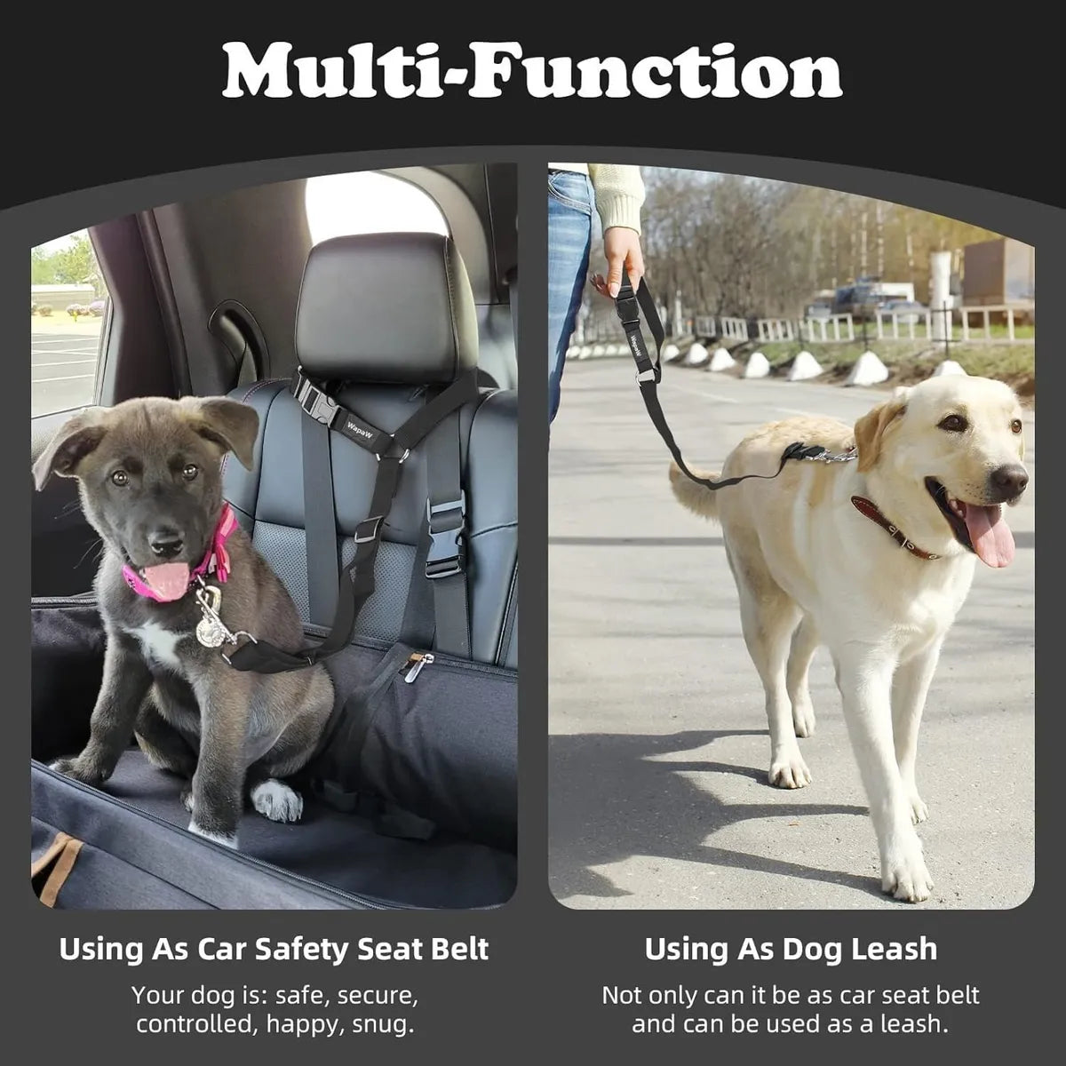  3-in-1 Dog Car Seat Belt, Short Leash & Pet Harness | Adjustable, Safe Petspalz