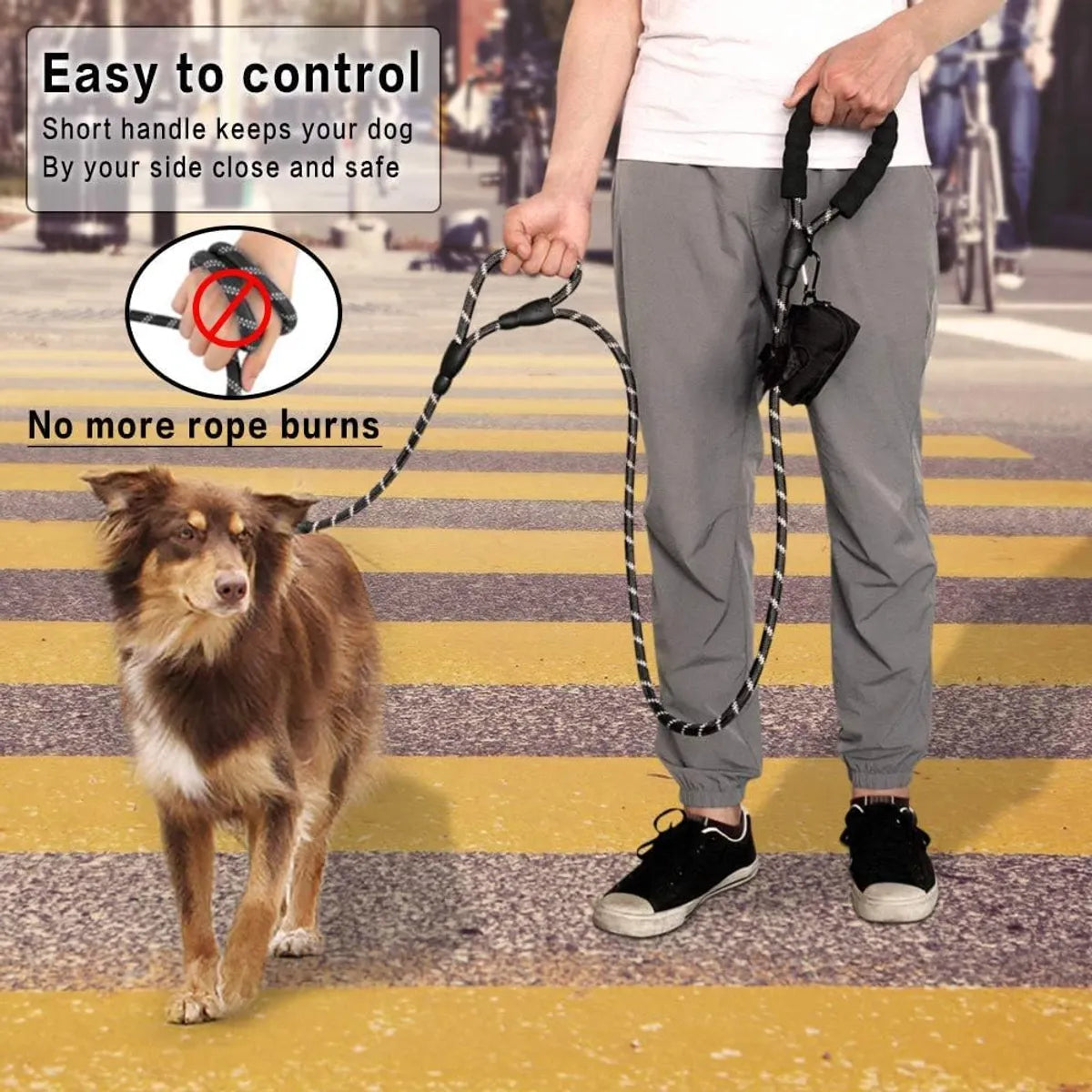  Black 5Ft Strong Dog Leash – Padded Handle & Reflective Threads Petspalz