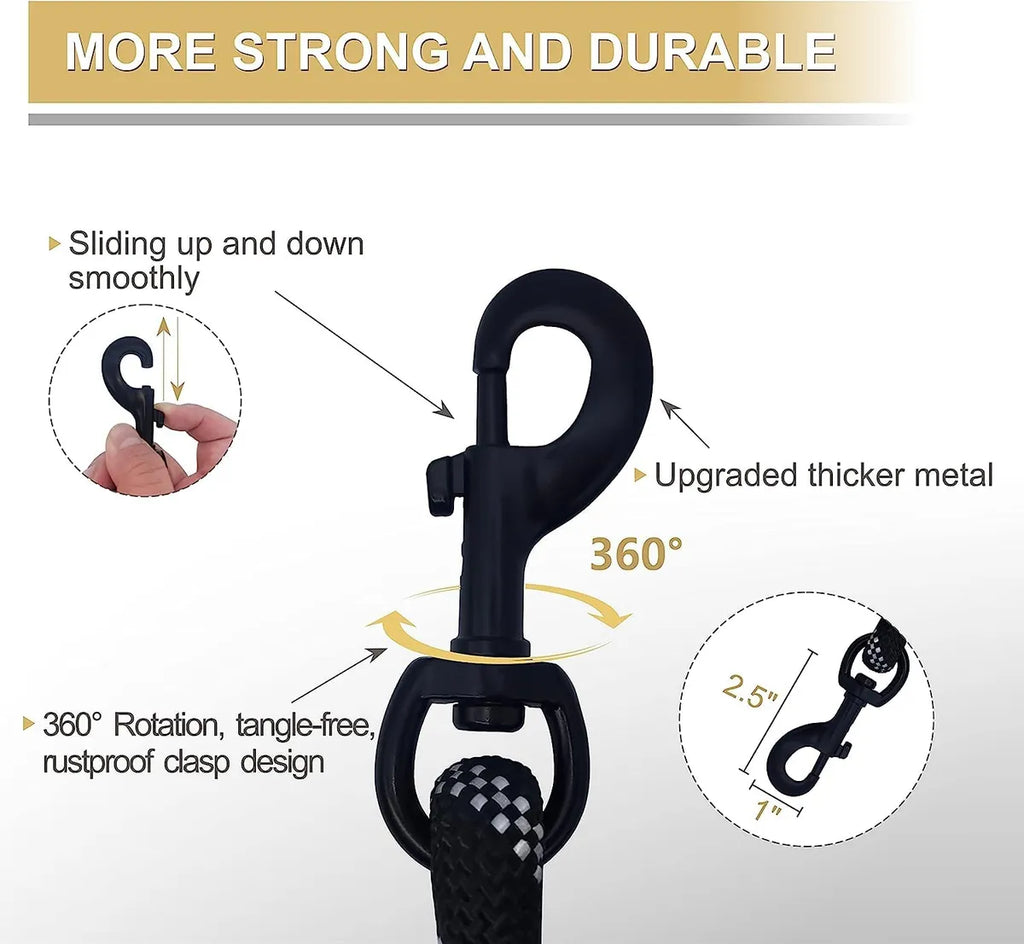  Black 5Ft Strong Dog Leash – Padded Handle & Reflective Threads Petspalz