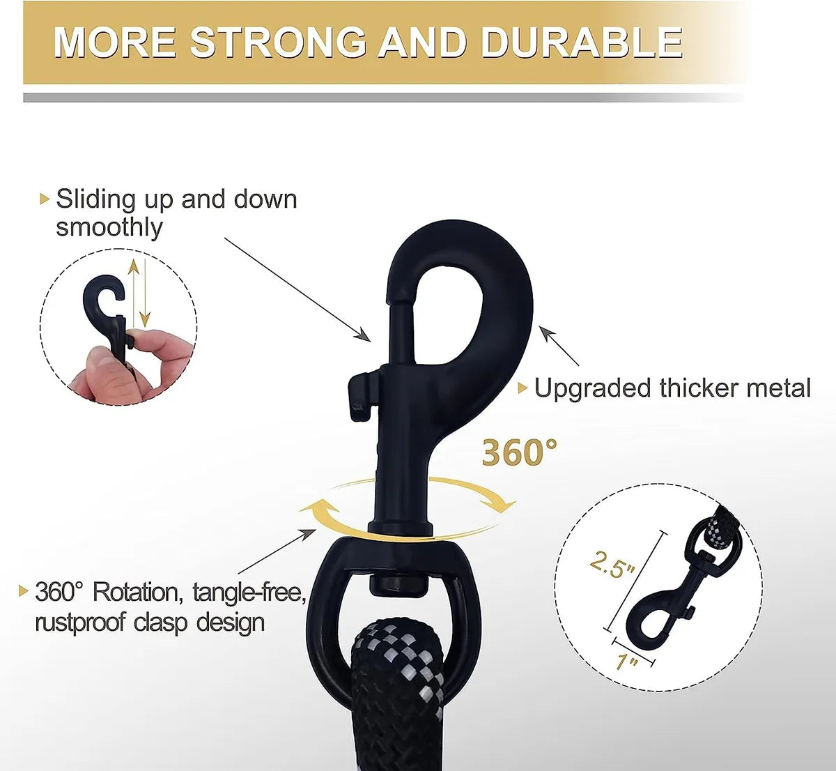  Black 5Ft Strong Dog Leash – Padded Handle & Reflective Threads Petspalz