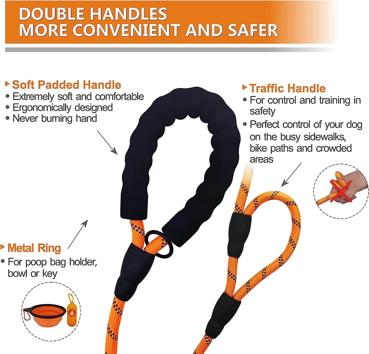  Black 5Ft Strong Dog Leash – Padded Handle & Reflective Threads Petspalz