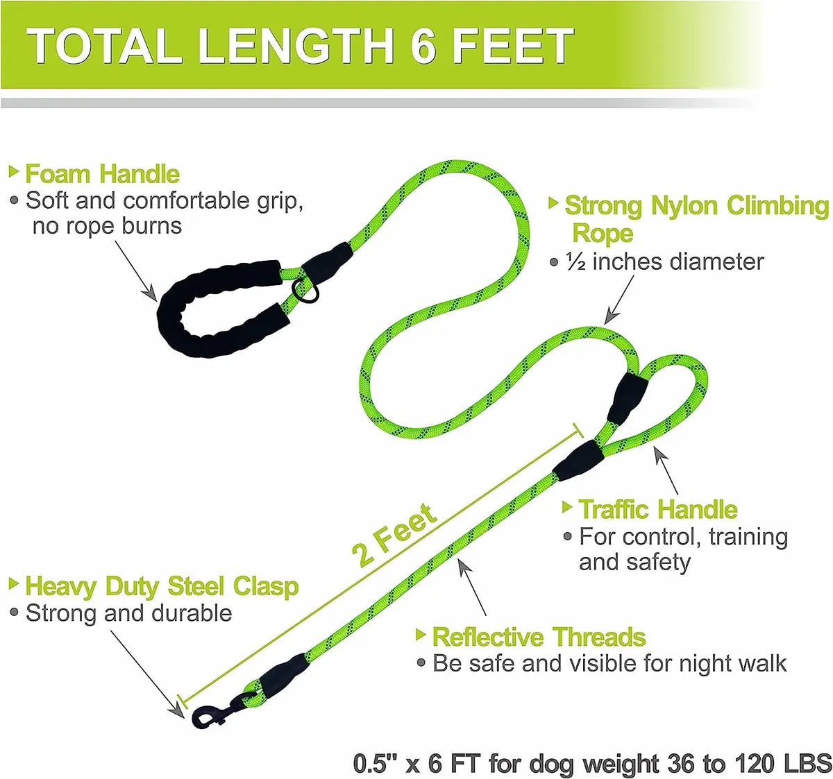  Black 5Ft Strong Dog Leash – Padded Handle & Reflective Threads Petspalz