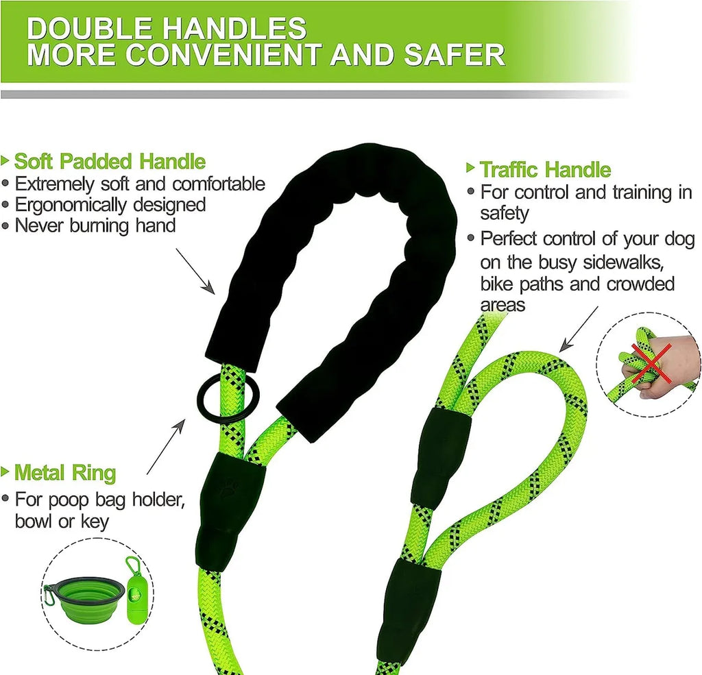 Black 5Ft Strong Dog Leash – Padded Handle & Reflective Threads Petspalz