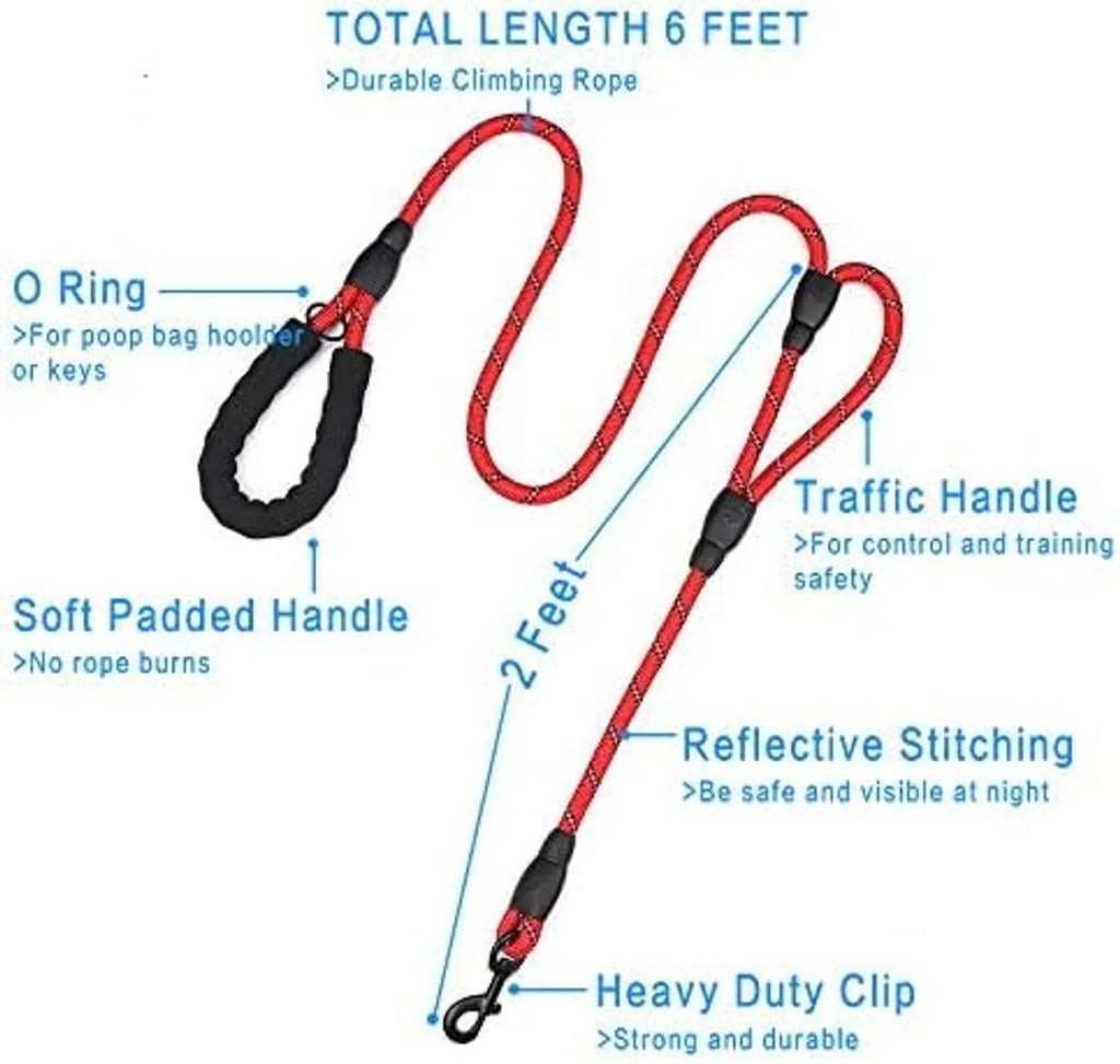  Black 5Ft Strong Dog Leash – Padded Handle & Reflective Threads Petspalz