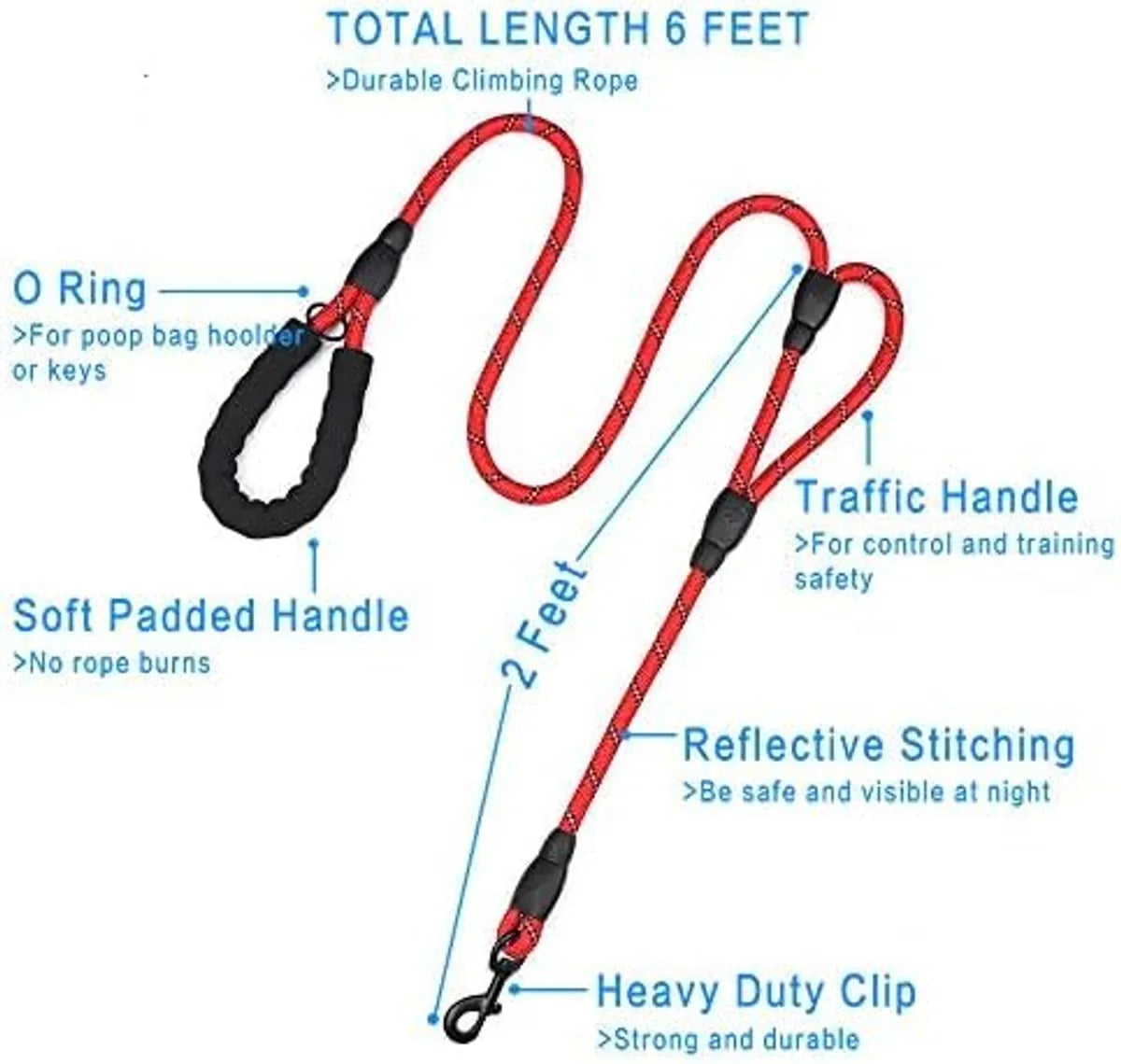 Black 5Ft Strong Dog Leash – Padded Handle & Reflective Threads Petspalz