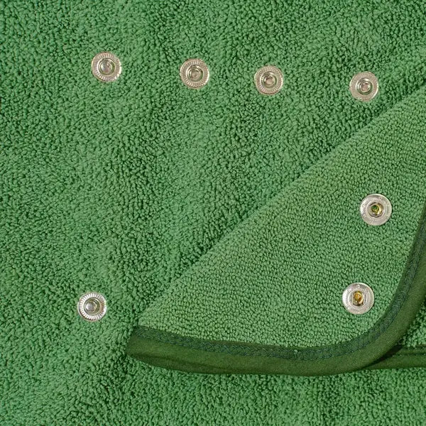 Close-up of Lightweight Turbo Dry Bathrobes For Dogs in green micro terry fiber, showcasing moisture-trapping texture for fast drying after baths.