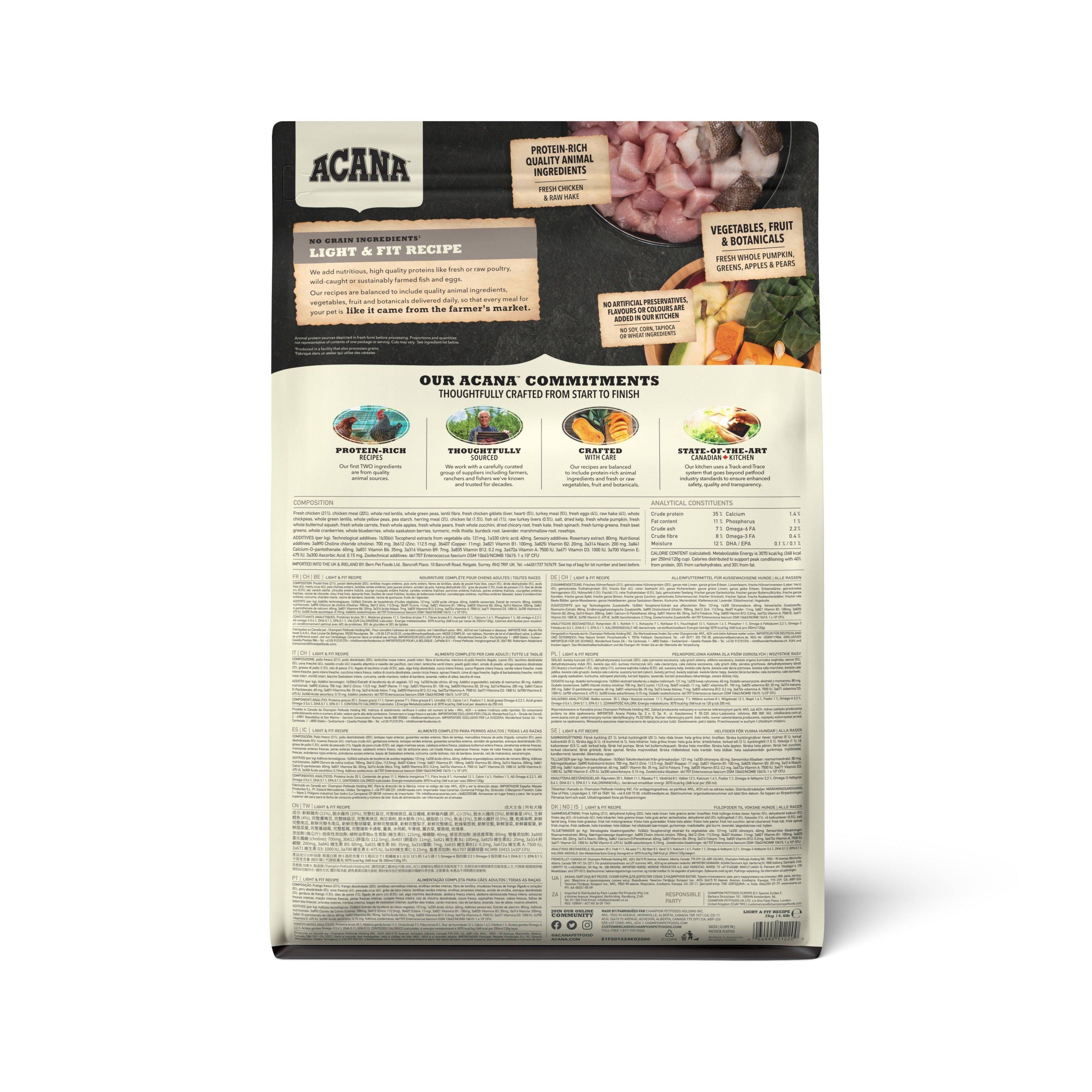  Acana Light and Fit Dry Dog Food for all Breeds  Petspalz