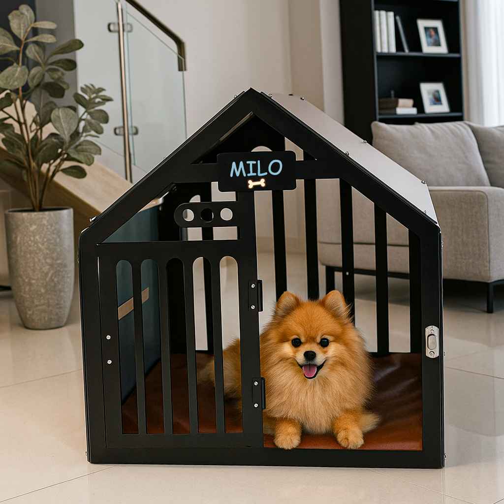 ClawDen Urban Villa metal dog house with cushion