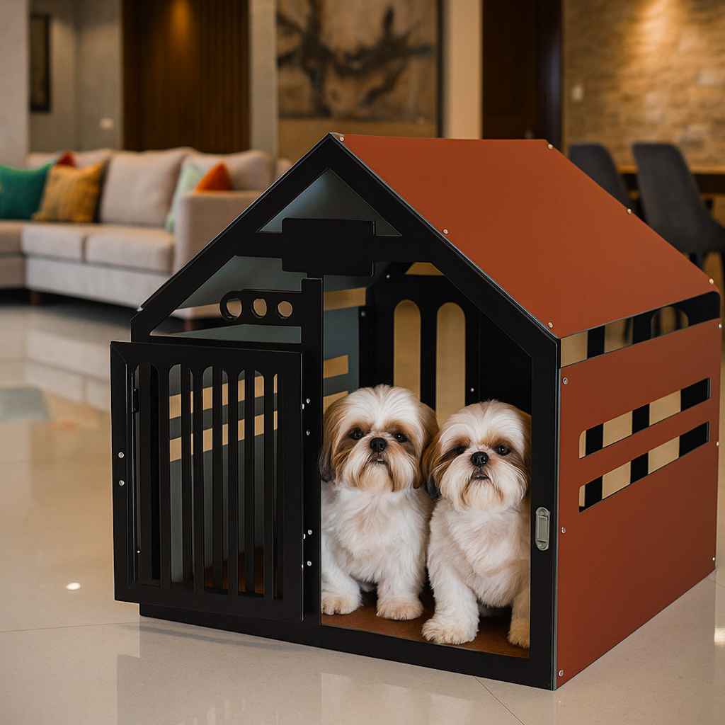 ClawDen Urban Villa metal dog house with cushion