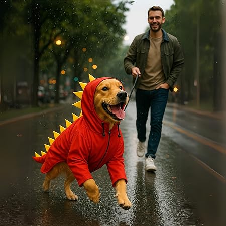  Dog Raincoat – Waterproof Dinosaur Red Hoodie Petspalz