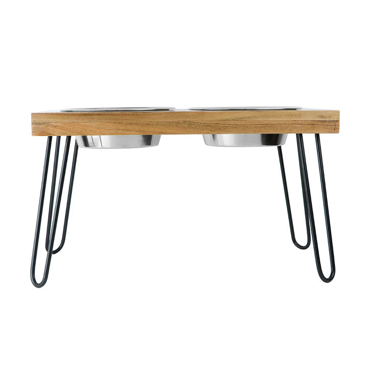  elevated dog bowl set Acacia Wooden Double Diner For Pets Petspalz