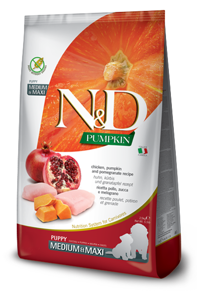 Farmina N&D Pumpkin Chicken Pomegranate Puppy Medium Maxi grain free dog food