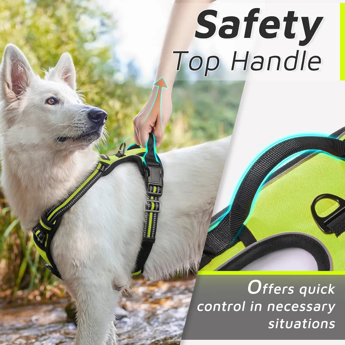 Green No-Pull Dog Harness – Reflective Oxford Pet Vest for Outdoor Safety