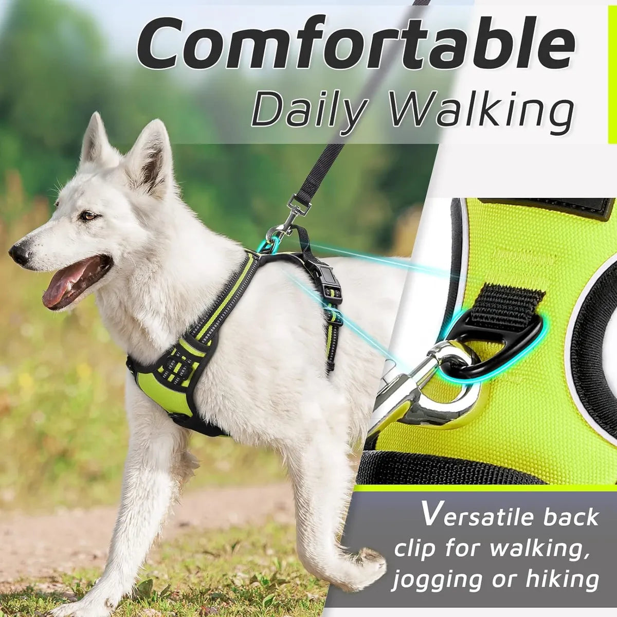 Green No-Pull Dog Harness – Reflective Oxford Pet Vest for Outdoor Safety