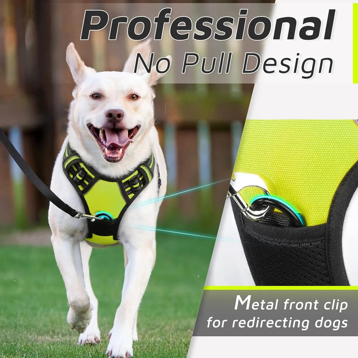 Green No-Pull Dog Harness – Reflective Oxford Pet Vest for Outdoor Safety