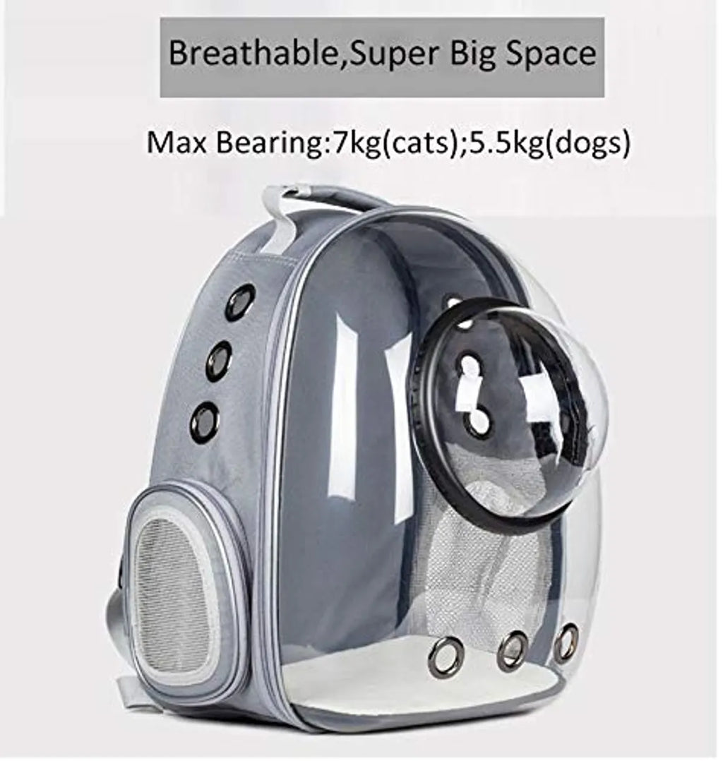  Grey Pet Space Capsule Backpack – Transparent, Breathable Pet Carrier Petspalz