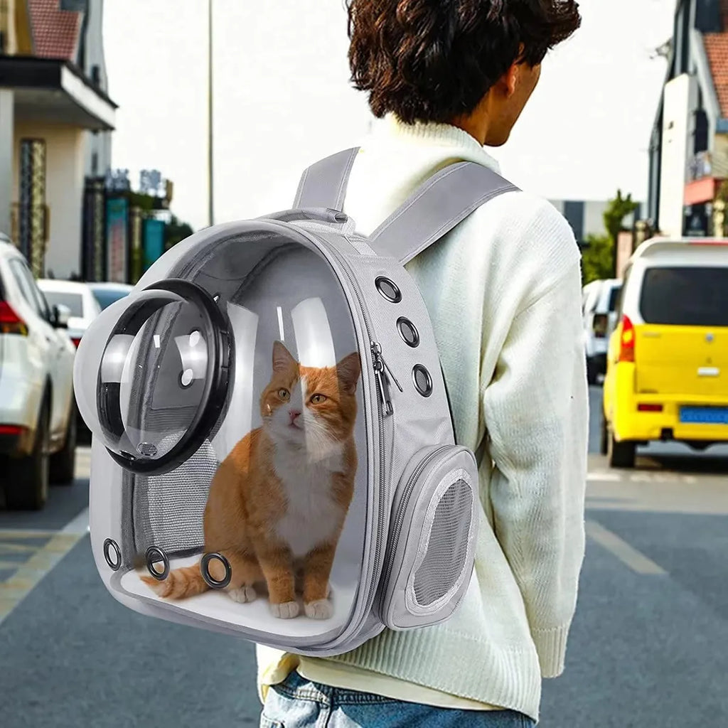  Grey Pet Space Capsule Backpack – Transparent, Breathable Pet Carrier Petspalz