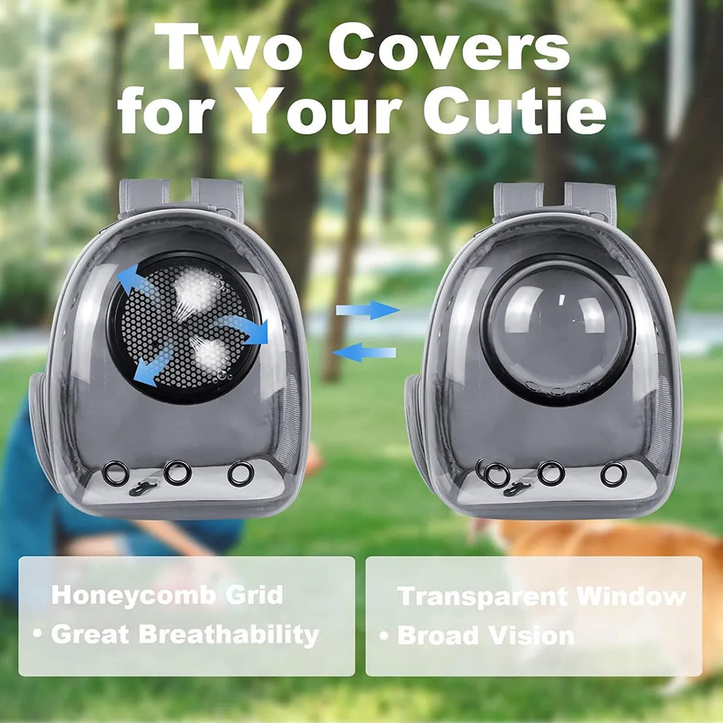  Grey Pet Space Capsule Backpack – Transparent, Breathable Pet Carrier Petspalz
