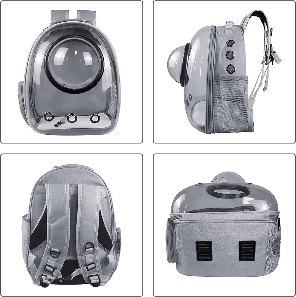  Grey Pet Space Capsule Backpack – Transparent, Breathable Pet Carrier Petspalz