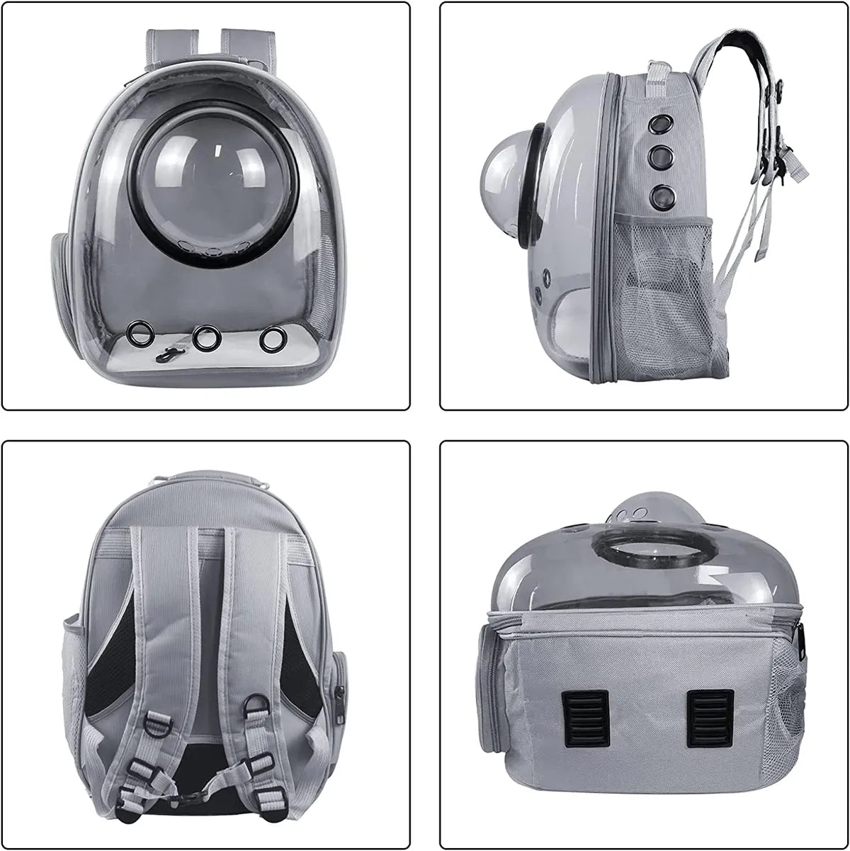  Grey Pet Space Capsule Backpack – Transparent, Breathable Pet Carrier Petspalz