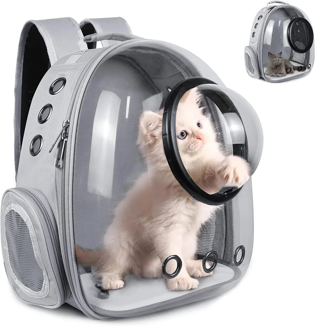  Grey Pet Space Capsule Backpack – Transparent, Breathable Pet Carrier Petspalz
