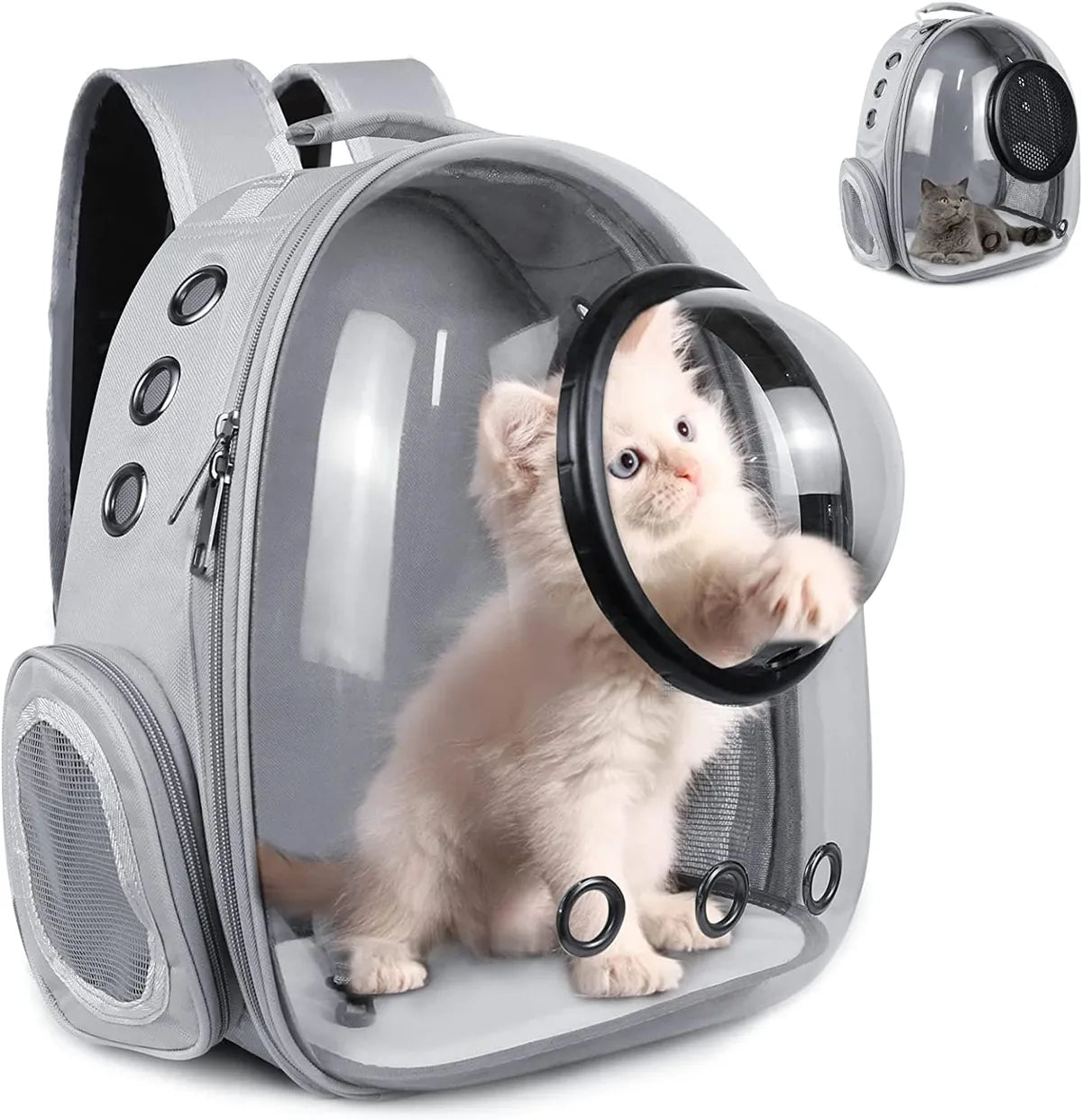  Grey Pet Space Capsule Backpack – Transparent, Breathable Pet Carrier Petspalz