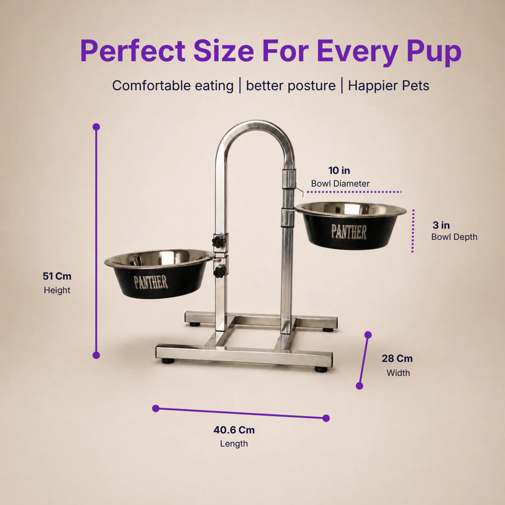 Heavy U adjustable elevated dog feeding stand with stainless steel bowls for large dogs