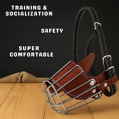  Iron Wire Dog Muzzle – Adjustable Leather Straps Petspalz