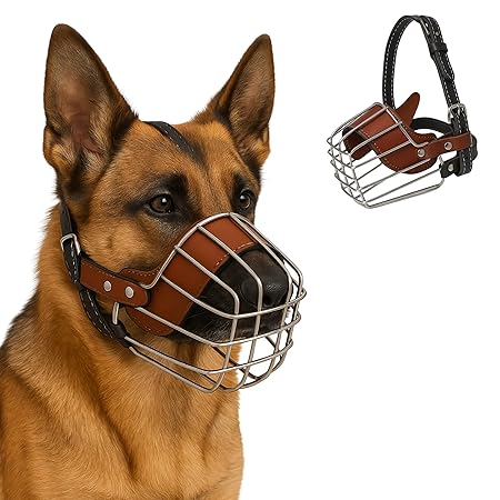  Iron Wire Dog Muzzle – Adjustable Leather Straps Petspalz