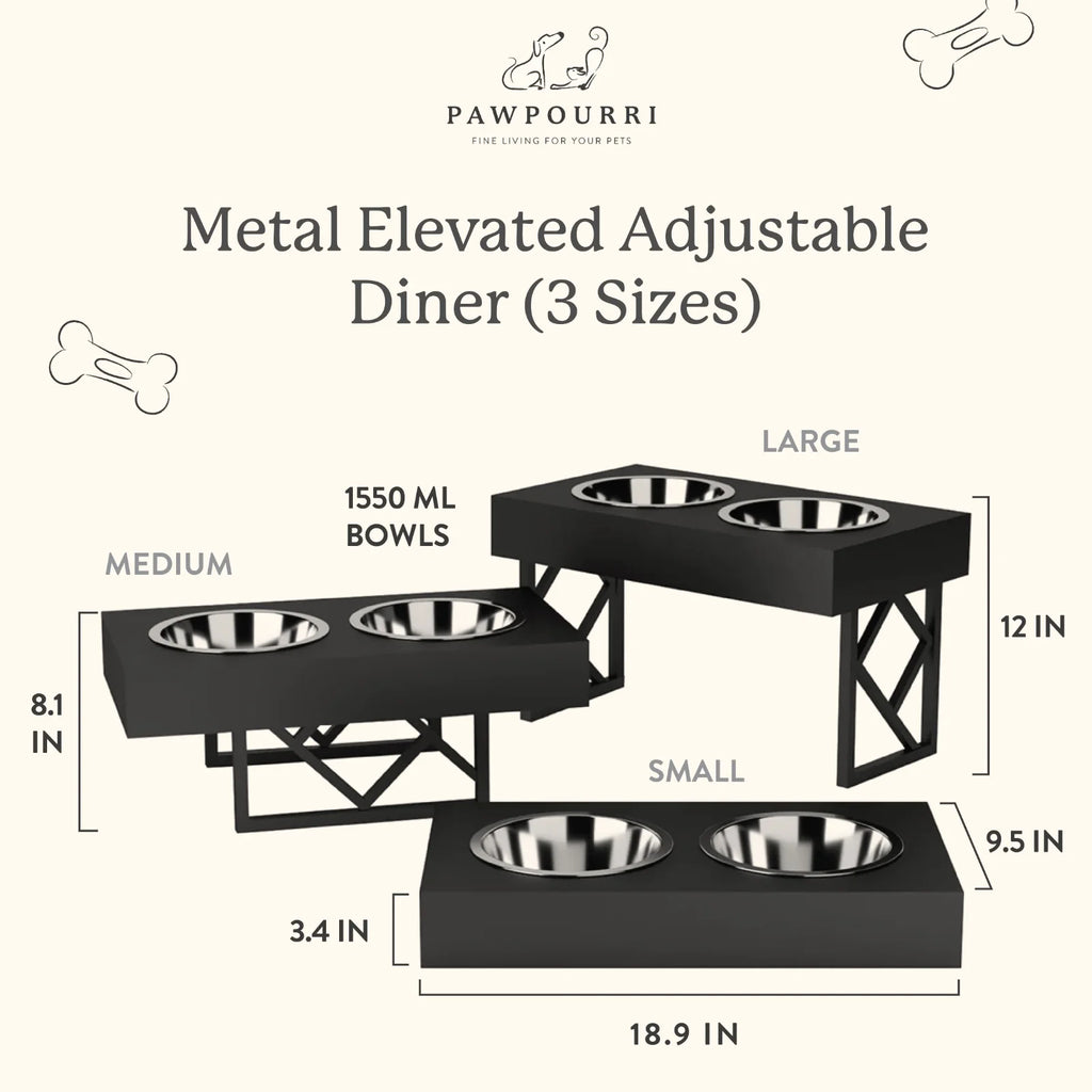  Metal Elevated dog bowls Adjustable Diner for Dogs (3 Sizes) Petspalz