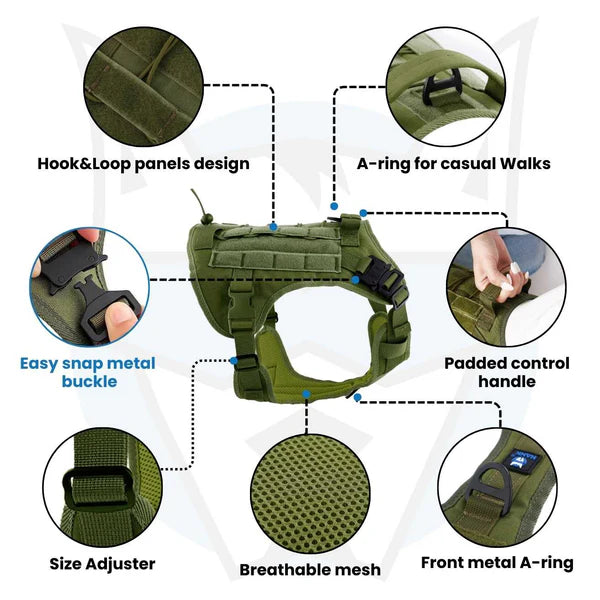  Military Dog Harness – With Strong Front Metal Buckle Petspalz