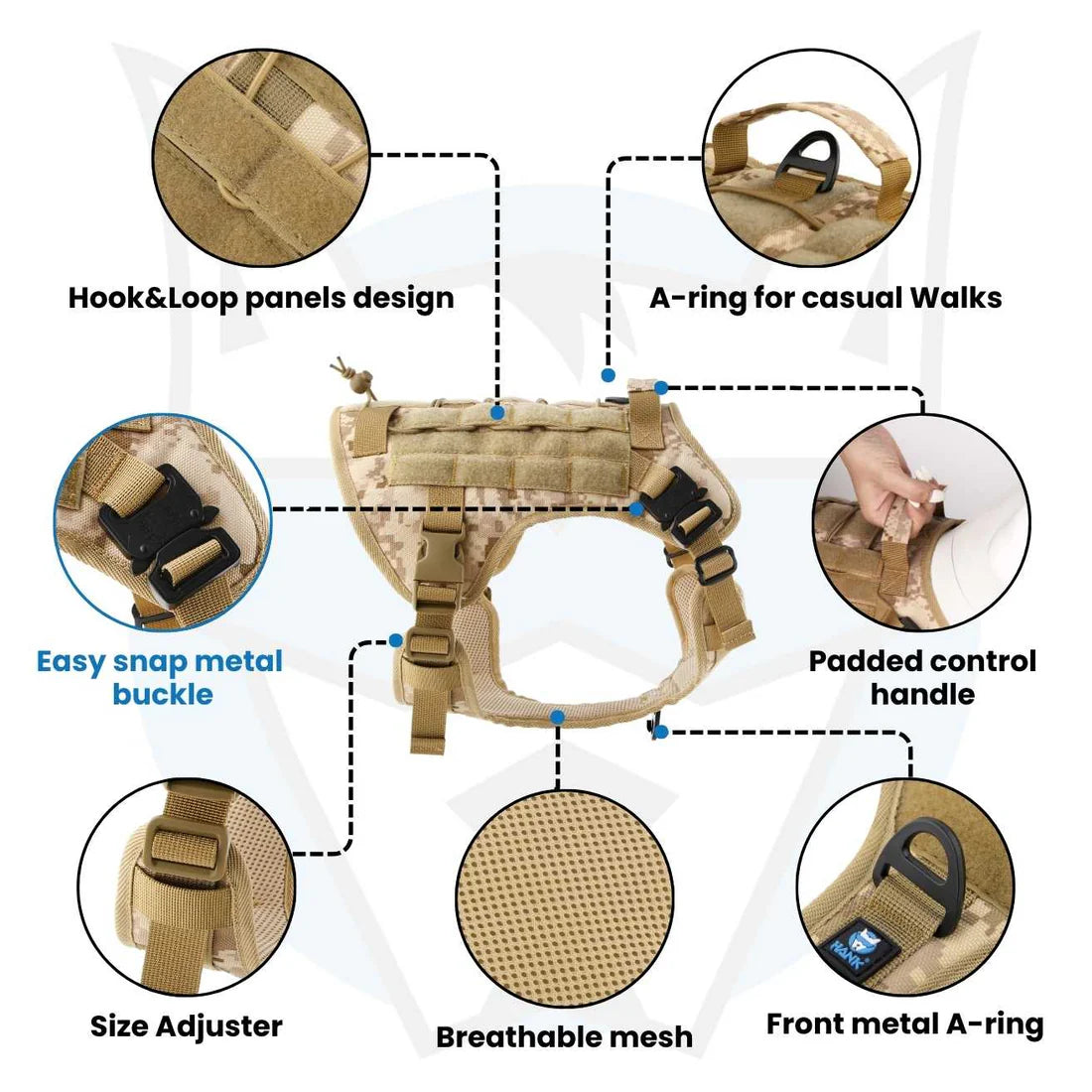  Military Dog Harness – With Strong Front Metal Buckle Petspalz