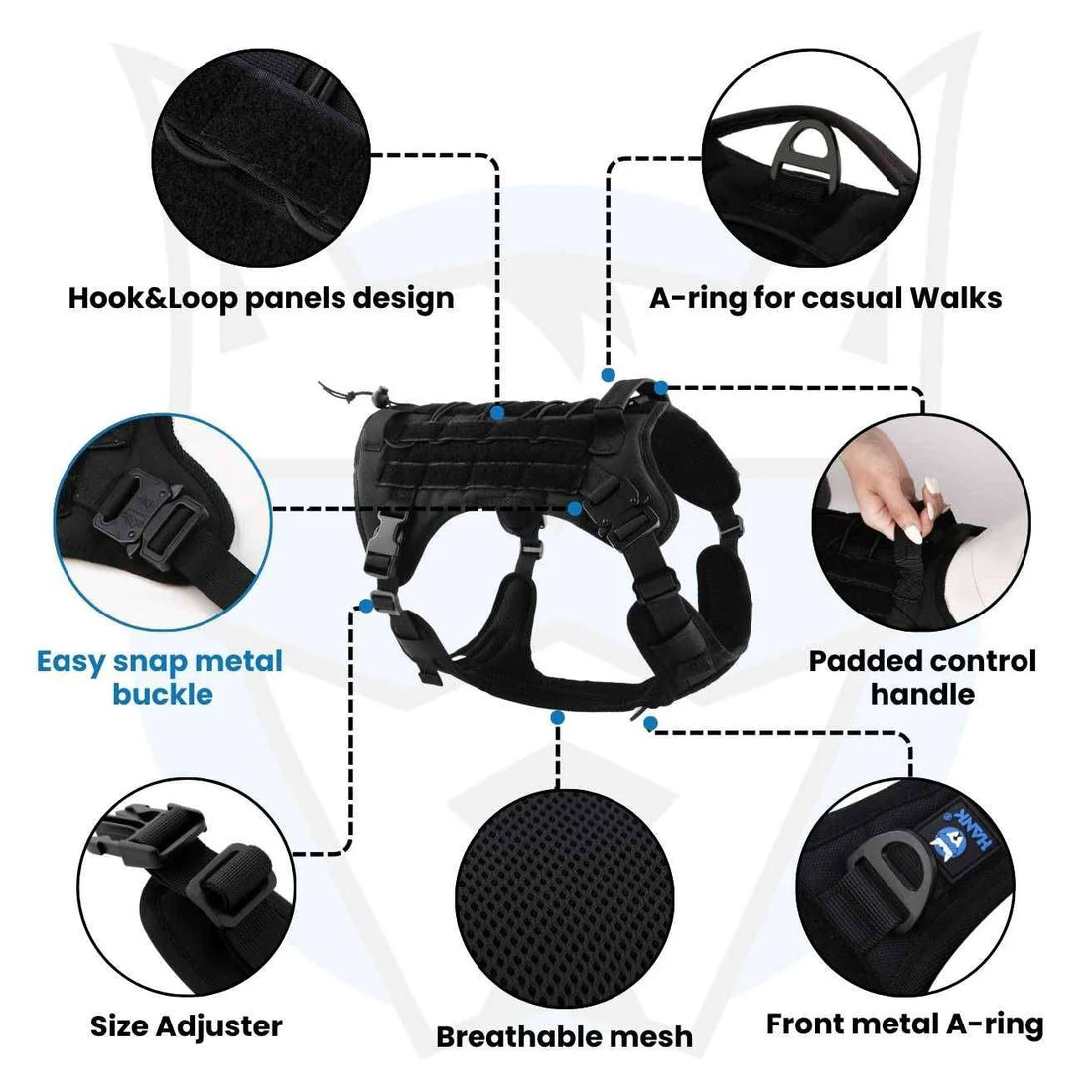  Military Dog Harness – With Strong Front Metal Buckle Petspalz