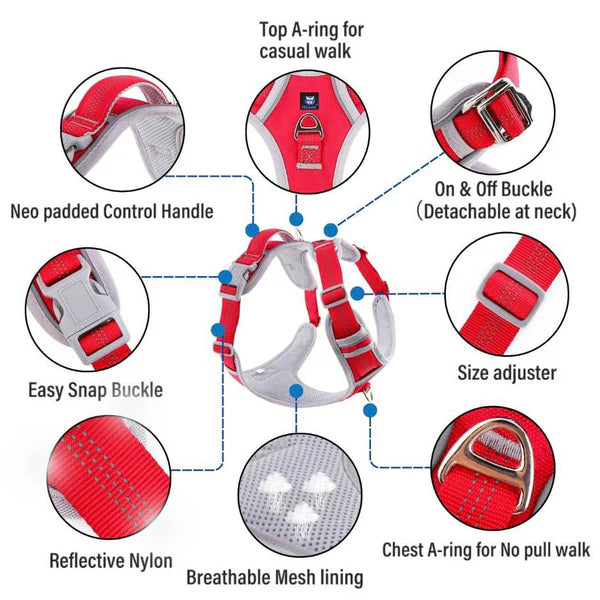 No Pull 3M Reflective Dog Harness | Red | Adjustable & Safe Petspalz
