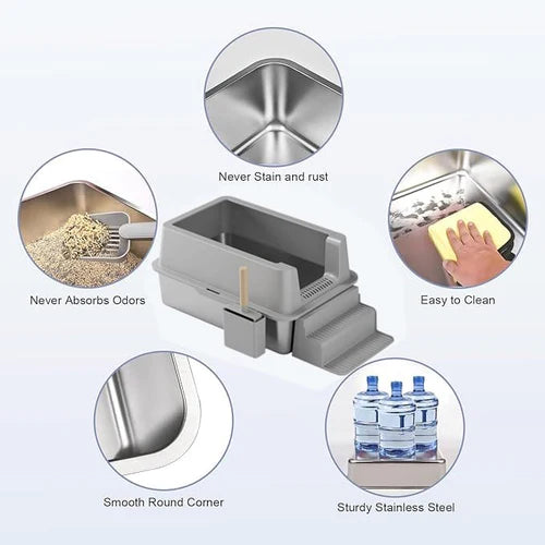  Open Stainless Steel Cat Litter Box | Easy Entry & Hygienic Petspalz