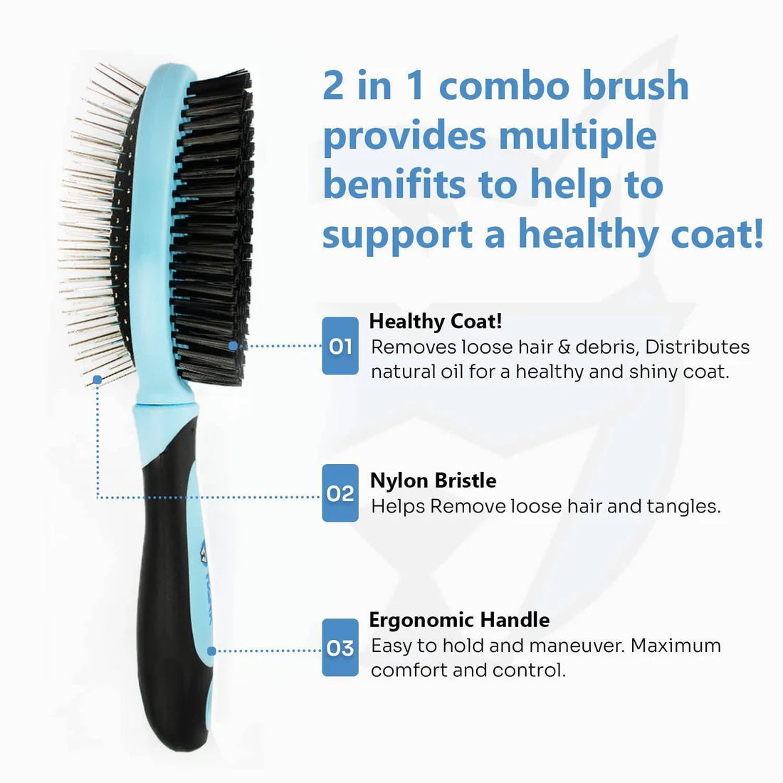 2-in-1 combo brush with text highlighting its benefits on a white background