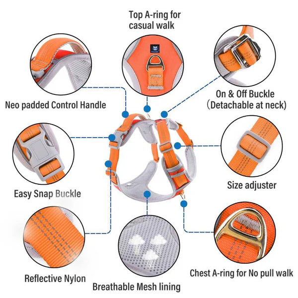  Reflective Dog Harness Orange | No-Pull Adjustable Vest Petspalz