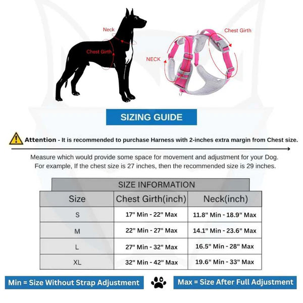  Reflective Dog Harness | Pink | Adjustable & No-Pull Petspalz