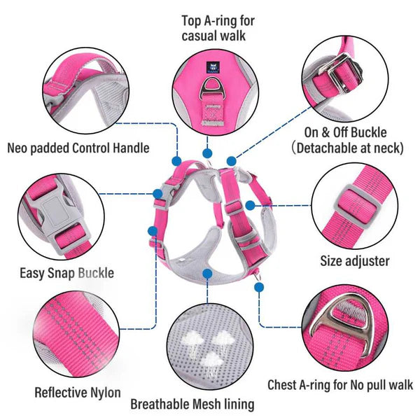  Reflective Dog Harness | Pink | Adjustable & No-Pull Petspalz