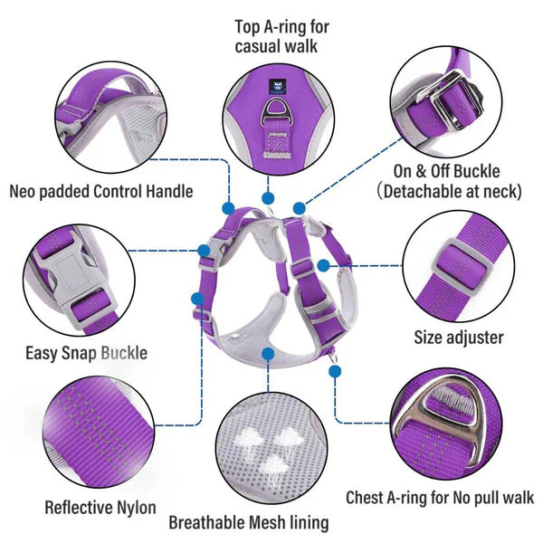  Reflective Dog Harness | Purple | Adjustable & Safe Petspalz