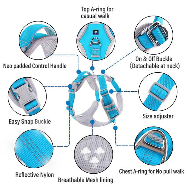  Reflective Dog Harness | Sky Blue Petspalz