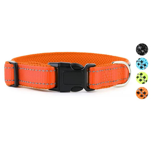 Neon Orange Reflective Adjustable Dog Collar for Night Safety