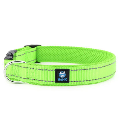Neon Green dog collar with a brand logo on a white background