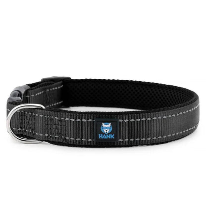Black dog collar with a visible brand logo on a white background
