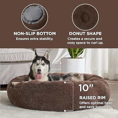  Round Donut Pet Bed | Orthopedic, Washable & Cozy for Cats & Dogs Petspalz