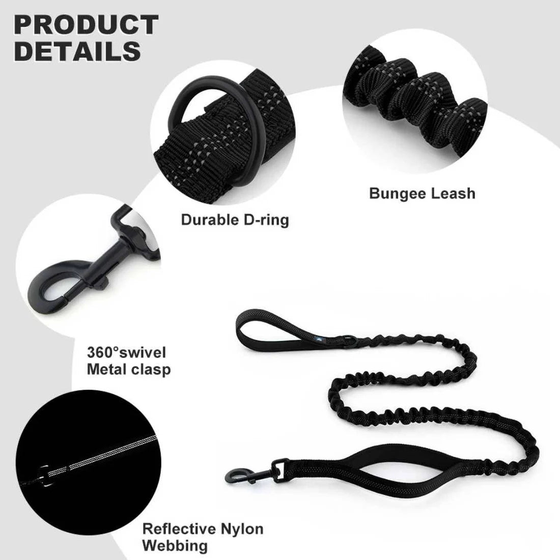  Tactical Bungee Dog Leash – Shock Absorbing & Dual Handle Petspalz